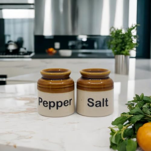 Image of Elegant Ceramic Salt Pepper Set for Dining Table & Kitchen Salt Shakers Set | Classic Design, Easy Refill, Perfect for Kitchen & Dining - 60ML (A-Brown, 1 Set)