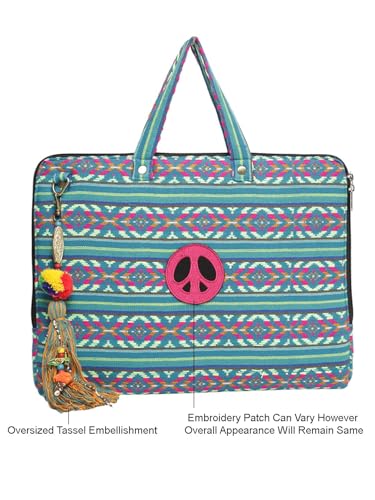 Image of The House of tara Office Laptop Bag for Women 13.3 And 15.6 Inch | Ideal For Office & Travel | Multicolour Embellished Handloom Fabric | MacBook Messenger Business Bag for ladies