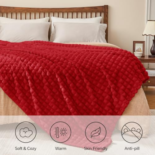 Image of BEDELITE 3D Checked Red Fleece Throw Blanket for Couch, 50x60 Inches