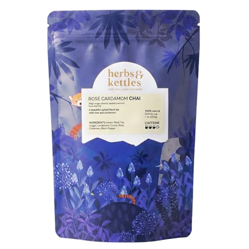 Image of Herbs & Kettles Refill - Rose Cardamom Chai - 7 oz (200 g) | Single-Origin Assam Black Tea with Rose Petals & Green Cardamom | Spiced Floral Chai | Hot or Iced Tea