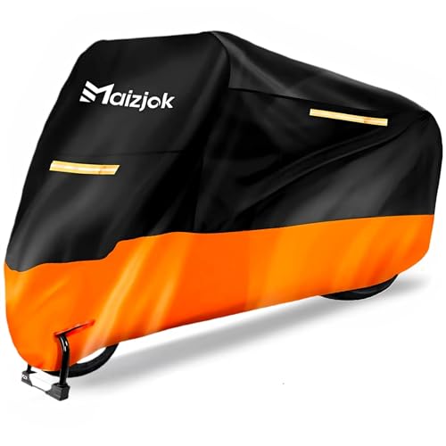Maizjok Funda Moto Impermeable, Cubierta Moto Exterior Interior 210D Poliéster Capa Protector Lluvia y UV para Cubre Scooter Motocicleta Calle/Scambler/Trail/Cross/Enduro XL (245x105x125 cm)