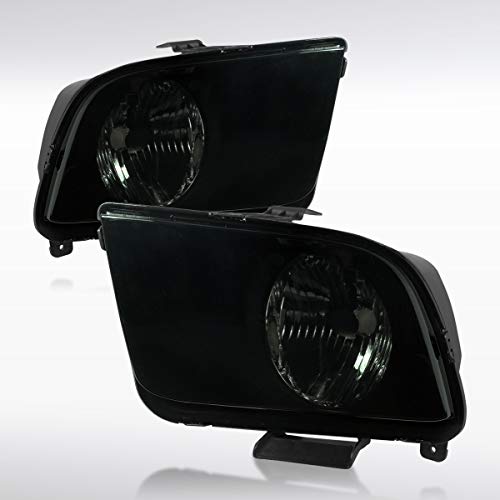 AUTOZENSATION Compatible with 2005-2009 Ford Mustang Smoke Lens Headlights L + R Pair Headlamp