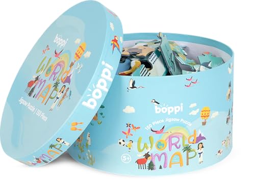 boppi Rompecabezas redondo con mapa mundial de 150 piezas de cartón reciclado para niños de 5 a 8 años con tema de animales, diámetro 58 cm miniatura 6