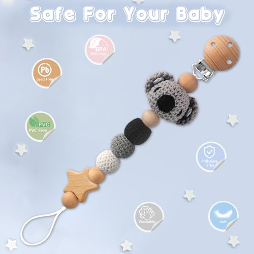 Image of Pacifier Clip, 1 Pack Pacifier Holder Clip for Boys and Girls, Cute Koala Handmade Knitted Pacifier Holder Fits for Most Pacifier, Baby Teethers, Baby Shower and Baby Gift(Koala)