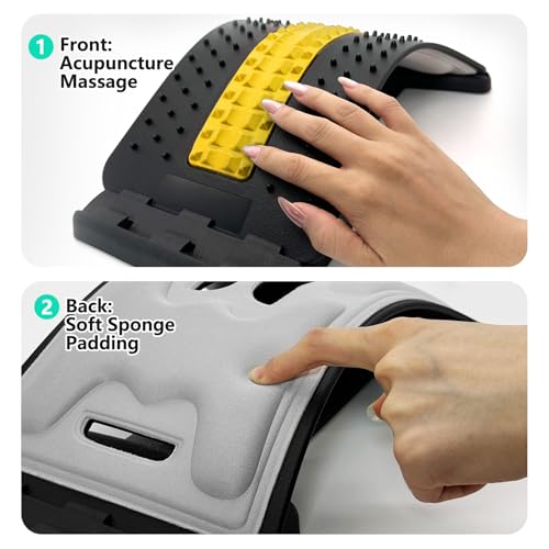 Back Stretcher with Lumbar Support Board for Back Pain Relief - Dual-Sided Adjustable Spinal Decompression & Cracker Device (Yellow) - Image 3