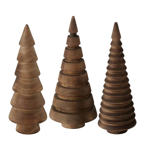 Holz Deko Tannenbäume 3er Set 15 cm zum Hinstellen - braun -...