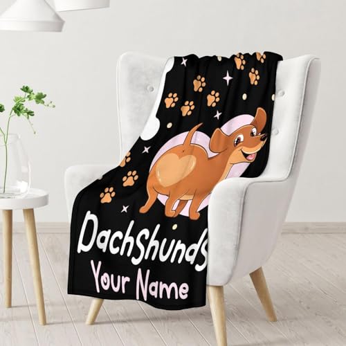 Custom Dachshund Throw Blanket for Teen - 50x60 Inches Throw Size - Soft Fluffy Cozy Blankets Gift - Black Funny Blanket Throws for Living Room Decorative