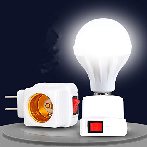 (2PACK) E26/E27 Socket Extension Adapter with Switch,Plug-in Light Socket,Convert Outlet to Light Bulb Socket,Standard Maximum Wattage 60W, Polarized Ivory