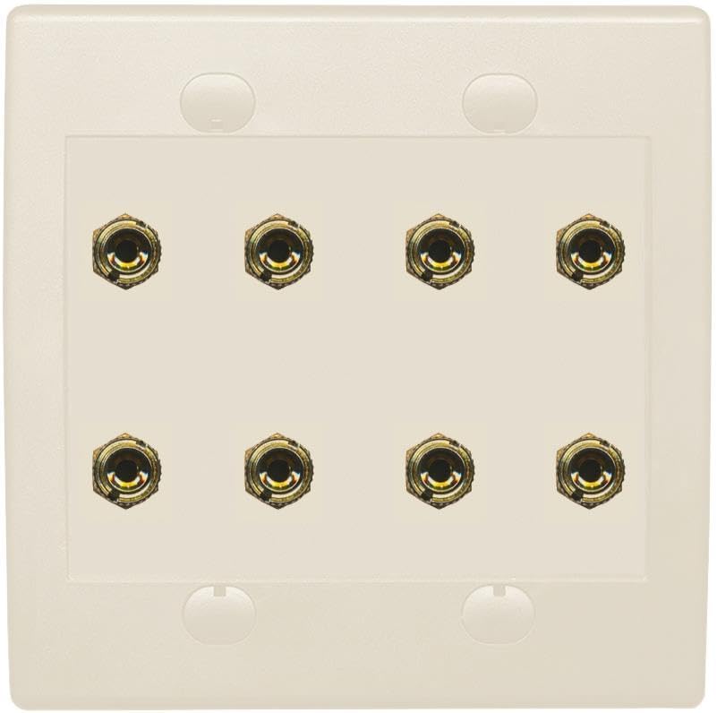 RiteAV 8 Banana 4 Speaker Surround 2 Gang Coupler Binding Post Wall Plate 2 Pack