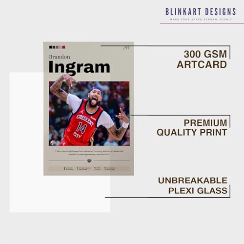 Image of BLINKART Brandon Ingram | Nba Basketball Player | Synthetic Wood Photo Framed Wall Hanging Poster Room & Office Bedroom Living Boys And Girl Room Home Wall Hanging | 13x10 Inches