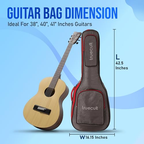 Image of True Cult Acoustic Guitar Bag /Cover with Foam Padding (Black) Strong and Durable for Multiple Sizes and Shapes Folk /Classical Guitars 38 inch, 39 inch, 40 inch, 41 inch (RED-Grey)