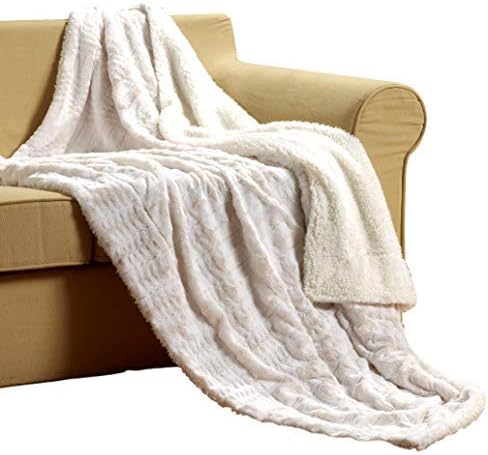 Tache White Ivory Super Soft Warm Polar Faux Fur with Sherpa Throw Blanket 63 x 87