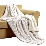 Tache White Ivory Super Soft Warm Polar Faux Fur with Sherpa Throw Blanket 50'x60'