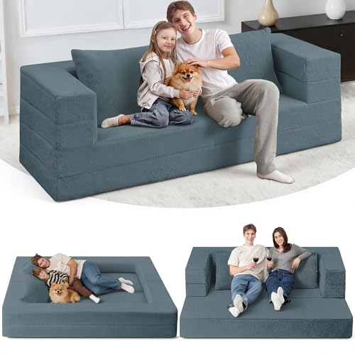 Listado de Sofa Cama Matrimonial que puedes comprar esta semana. 47 Cansunna - Sillón tipo puf plegable para adultos, sofá puf 3 en 1 de piel sintética, sofá cama grande convertible con almohada para recámara, sala de estar y apartamento...