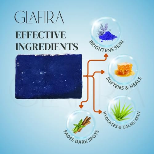 Image of Glafira Moroccan Nila Blue Soap Bar, with Kojic Acid and Neela Powder, Brightening, Detoxifying, Skin Tone Evener, Dark Spot Fading