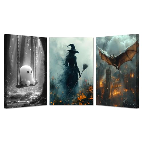 Impression Sur Toile Halloween JOSUE Grand Tableau Salon Déco Sorcière Animale