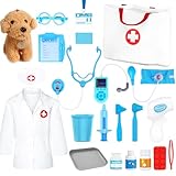 Doctor Kit for Toddlers 3-5 - Play Veterinarian Set Toys for 3 4 Year Old Boys Girls, Pretend Play Medical Kit with Dog, Bag, Costume, Stethoscope, Birthday Christmas Stocking Stuffers Gifts for Kids