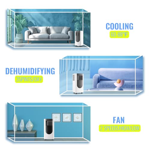 Image of Portable Air Conditioner 3 In 1 Portable AC with Remote Control 8000 BTU ASHRAE (4400 BTU SACC) Dehumidifier, Fan Mode Suit for Room up to 250 Sq. ft Black&White
