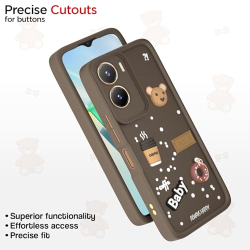 Image of Pikkme Back Cover for Vivo T2X / Y16 / Y56 5G | Cute Fun Cartoon 3D Bear Silicone Full Body Protection Bumper Case (Brown)