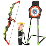 Archery Toy Set for Kids, LED Light Up Bow and Arrow Set with 10 Suction Cup Arrows, Standing Target & Quiver, Indoor Outdoor Games Stuff for Boys Girls Children Aged 3-12 Year Old