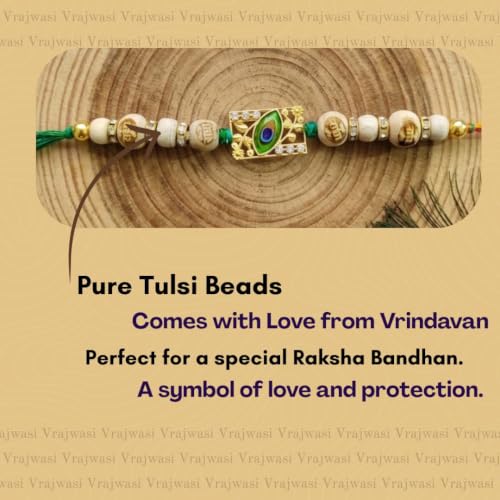 Image of Original Tulsi Rakhi for Brother | Handmade Natural Tulsi Beads Rakhi | Sacred Raksha Bandhan Rakhis for Boys | Traditional Spiritual Rakhi Gift