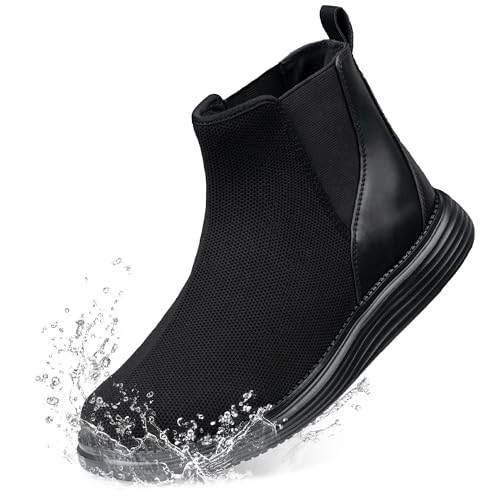 CENNID Women's Wide Toe Waterproof Chelsea Orthopedic Boots Ankle Slip on Booties Low Heel Comfortable Flat Lightweight Walking Boots, Black 8