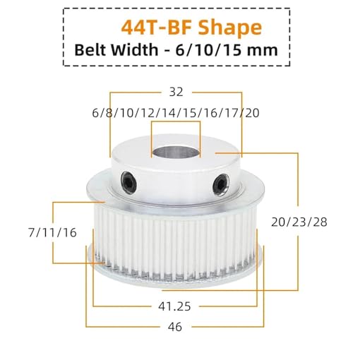 Polea de 44 dientes HTD3M con diámetro interior de 3,0 mm para correa de distribución de 15 mm 2