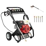 DIFU Nettoyeur Haute Pression Portable Thermique 170 Bar 190 Bar, pour terrasse, avec 5 Buses et Tuyau de 10 m, Moteur 7 CV 4 Temps, Fonctionnement continu de Charge Lourde, Rouge