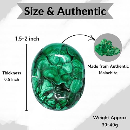 Image of Amazing Gemstone Malachite Crystals and Healing Stones - Large Palm Stone Crystals Piedra - Crystal for Good Luck, Balanced Positive Energy, Meditation - Unique Stocking Stuffers, Gifts for Women