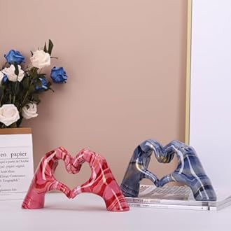 DOVDOV Pink Hand Heart Decoration, Heart Hand Statue, Love Finger Sculpture Wedding Decoration for Bookshelf Coffee Table Office Bedroom TV Cabinet Bookcase Small Ornaments Home Decor.