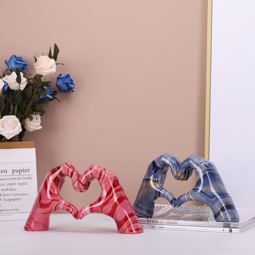 DOVDOV Pink Hand Heart Decoration, Heart Hand Statue, Love Finger Sculpture Wedding Decoration for Bookshelf Coffee Table Office Bedroom TV Cabinet Bookcase Small Ornaments Home Decor.