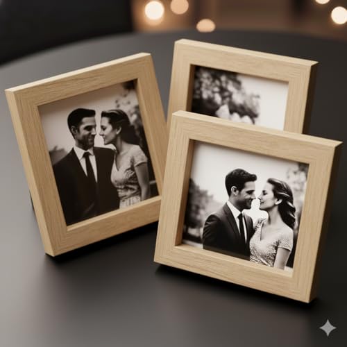 Stuthi Arts Photo Frame, 3x3 Inch, Square Picture Frame with Stand, Table Top Display, Matte Finish, Wood Material (Oak White, 3x3 inch)