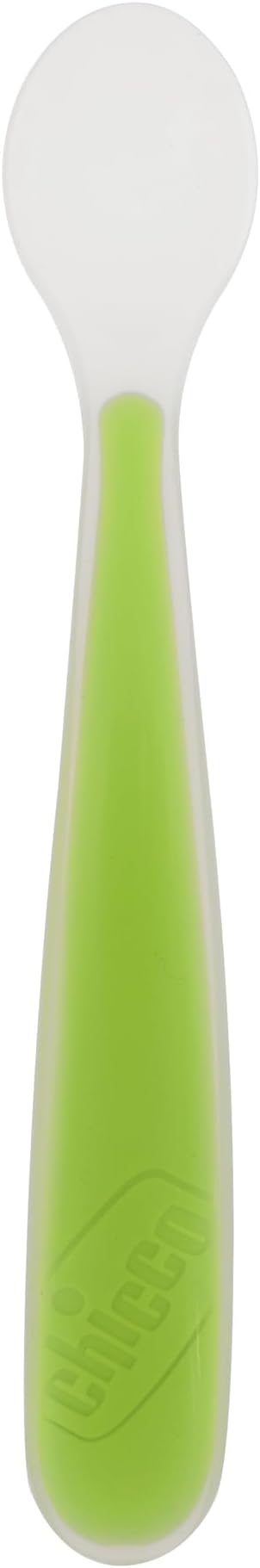 Chicco Baby Spoon with Soft Silicone Tip, For Self Feeding (6+ months) | Made Practical for Training Babies (Green)