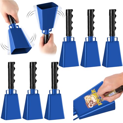 6 Pack 8-Inch Cowbells with Handles (Blue) for Events