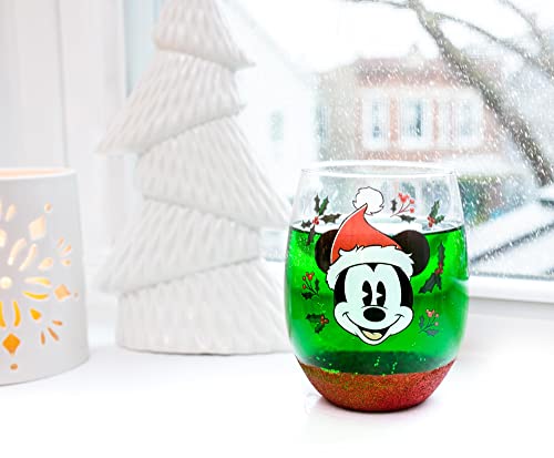 Disney Mickey Mouse Santa Hat Teardrop Stemless Wine Glass Tumbler Cup For Mimosas, Cocktails | Holds 20 Ounces #TOP7