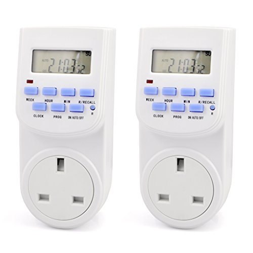 iKKEGOL 2u00a0unidades Digital LCD 7u00a0días 12/24hr electrónico UK Mainsu00a0u0096u00a0Interruptor temporizador programa enchufe