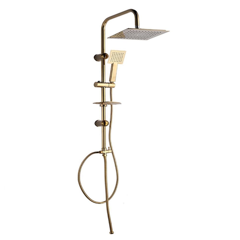 Vetrineinrete® Colonna doccia moderna saliscendi con soffione quadrata doccetta telefono e portasapone per box doccia oro