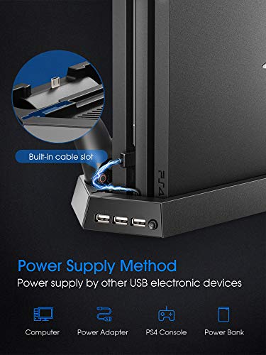 Kootek Vertical Stand with Cooling Fan for PS4 Slim/Regular PlayStation 4, Controllers Charging Station with Dual Charger Ports and USB HUB for Console Dualshock 4 Controller (Not for PS4 Pro) - Thumbnail 5