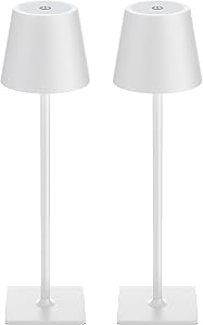 Kakanuo White Gold Cordless Rechargeable Table Lamp 5000mAh Battery Operated Lamps, 3 Colors Stepless Dimming Touch Lamp for Living Room, Kitchen Counter, Dining, Outdoor Patio, 2 Pack