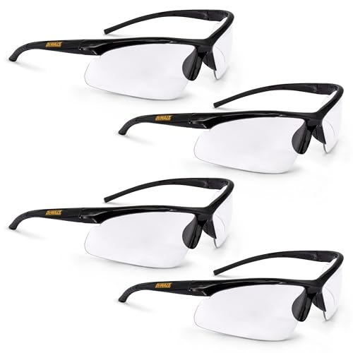 DEWALT DPG51 Radius Unisex Half Frame Protective Eyewear, Black Frame Clear Lens - 4 Pack