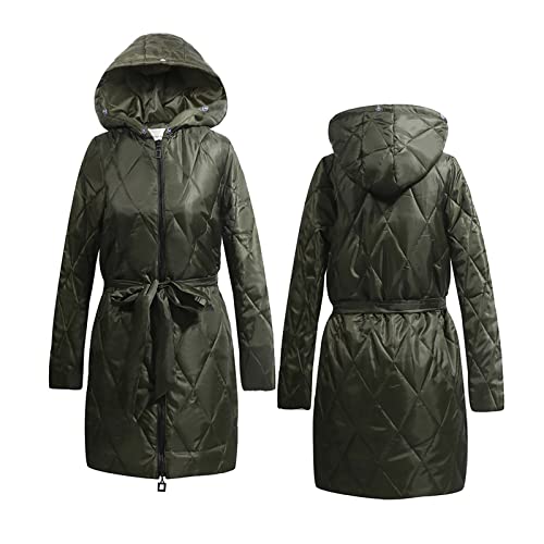 Womens Winter Lightweight Hooded Coat Long-Sleeve Full-Zip Windproof Outdoor Overcoat Puffer Jacket Warm Windbreaker Army Green