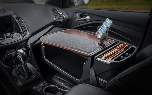 Image of AutoExec AE-GMEF-PM-21M Efficiency GripMaster Car Desk for Your Vehicle Workstation and Mobile Office, Mahogany with Phone Mount