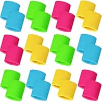 Bememo 24 Pcs Neon Wristbands for Kids End of The Year Student Gifts Bulk Tennis Wrist Sweatbands 80s Neon Youth Basketball Wrist Bands for Boys Girls 90s Glow Party School Supplies