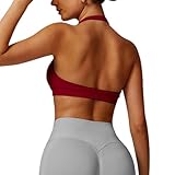 JN JANPRINT Workout Sports Bras for Women Halter Neck Running Bra Padded Open Back Seamless Bralette Gym Bra Yoga Crop Top Burgundy