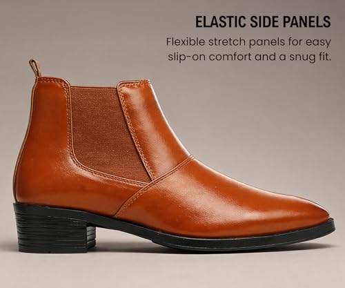 Image of Kraasa Men's Height Increasing Chelsea Boots | PU Leather Slip-On Ankle Boots | Comfortable Formal & Smart Casual Footwear
