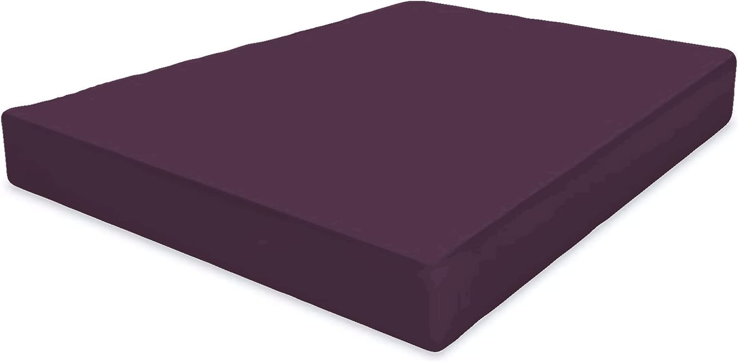 Deep Fitted Sheet 25cm - Plain Dyed Non Iron Polycotton Fitted Bed Sheet Mattress Cover - Elasticated Deep Pocket (Super King, Plum)