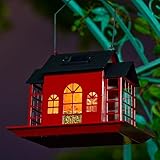 Solar Cardinal Bird Feeders for Outdoors Hanging,Solar Metal Large Capacity Cardinal Birdfeeders with Suet Holder,Cardinals Bird Suet Feeder,Birdhouse,Gifts for Dad