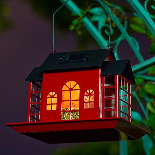 Solar Cardinal Bird Feeders for Outdoors Hanging,Solar Metal Large Capacity Cardinal Birdfeeders with Suet Holder,Cardinals Bird Suet Feeder,Birdhouse,Gifts for Dad