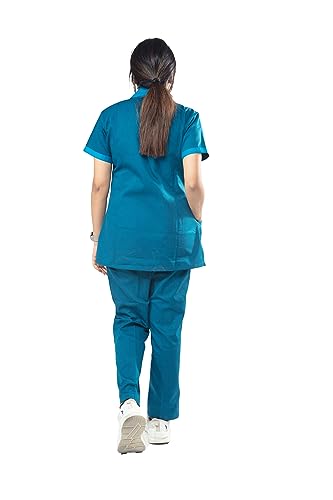 Image of UNIFORM CRAFT Women's Polyester and Cotton Twill Nurse Uniform Scrub Set with Collared Neck and Elastic Bottom, Jazz Blue (M)