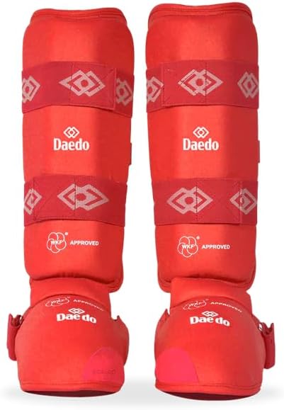 Daedo Shin and Instep Guards WKF Approved – Martial Arts Leg Pads for Karate Taekwondo – Foam Padded Shin Protectors